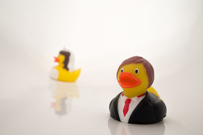 Close-up of stuffed toy against white background