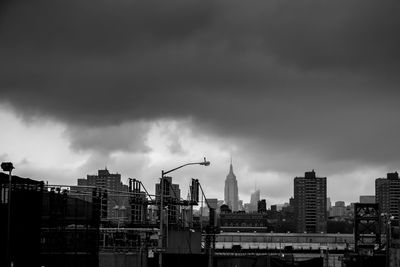 Cityscape against cloudy sky