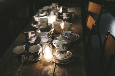 High angle view of glasses on table