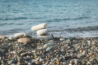 Close-up of pebbles on beach