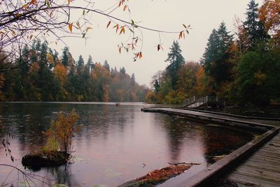 Scenic view of lake against sky during autumn