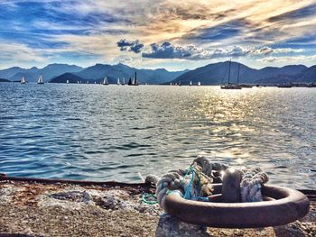 Scenic view of mountains against cloudy sky