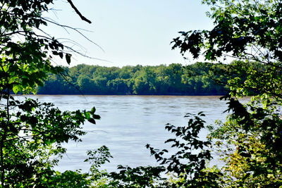 Scenic view of lake against clear sky