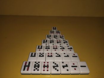 High angle view of stack on table