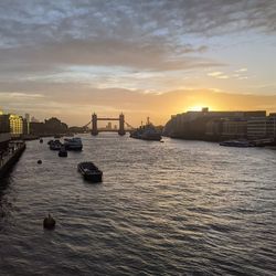 Scenic view of river against sky during sunset