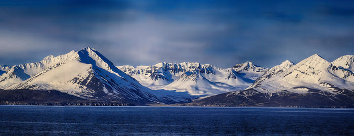 Scenic view of snowcapped mountains against sky