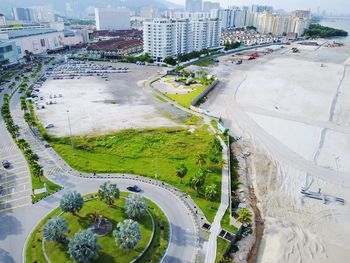 High angle view of construction site in city