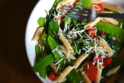 High angle view of salad in plate on table