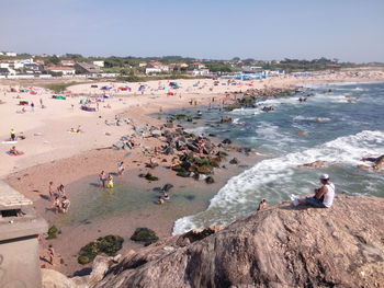 High angle view of people at beach