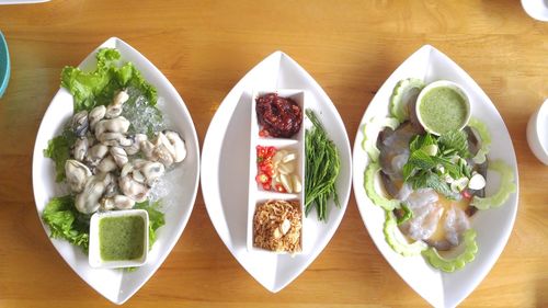 High angle view of salad served on table