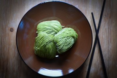 High angle view of vegetables in bowl on table