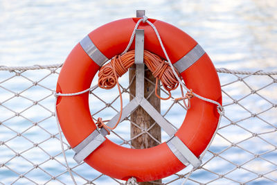 Safeguard ring at the beach. device helping to float on water. rescue assistance.