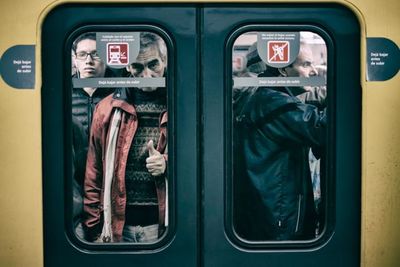 Close-up of train window