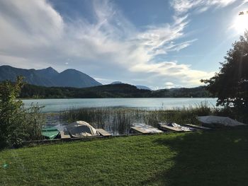 Scenic view of lake against sky