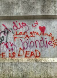 Close-up of text on wall