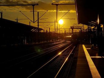 Railroad station platform at night