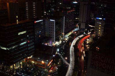 High angle view of city street at night