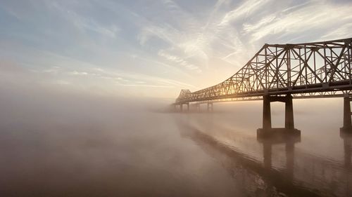 Bridge over river against sky during sunset