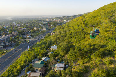 High angle view of road amidst buildings in city