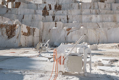 Stone sawing machines at marble quarry. marble cutting factory. mining industry