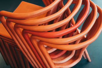 High angle view of stacked chairs