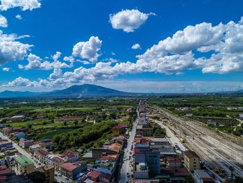 High angle view of townscape against sky