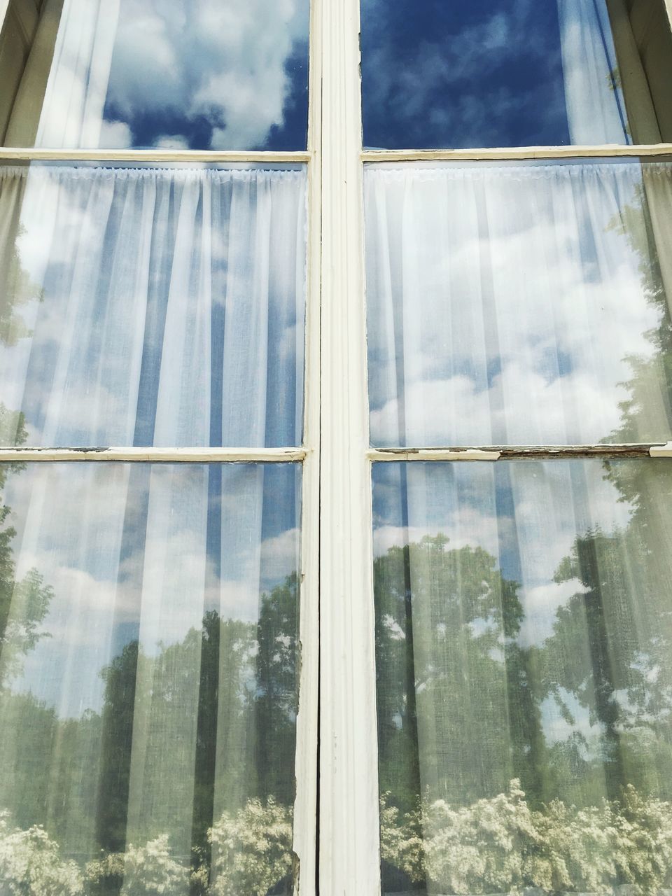 REFLECTION OF SKY ON GLASS WINDOW