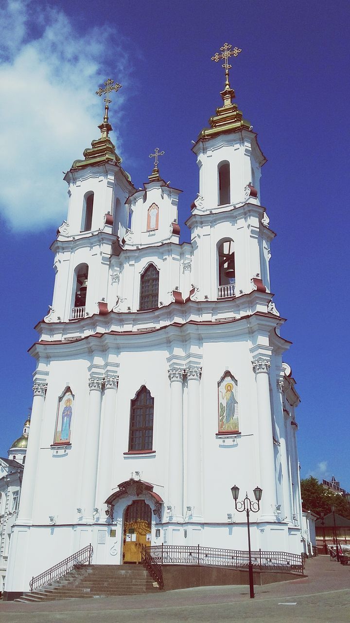 place of worship, religion, church, architecture, spirituality, built structure, building exterior, low angle view, cathedral, blue, cross, sky, dome, famous place, facade, travel destinations, travel, tourism