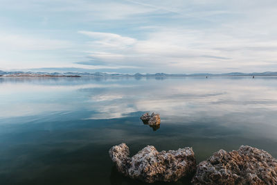 Calm winter morning with cloud reflections at mono lake, california