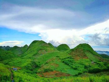 Scenic view of green landscape against sky