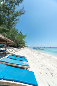 Scenic view of sea against blue sky