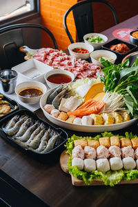 High angle view of food on table