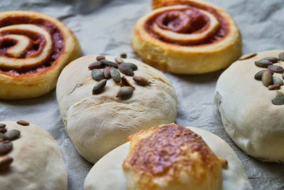 High angle view of homemade bread on table