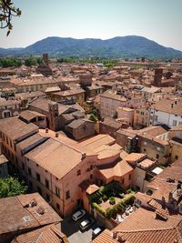 High angle view of townscape against sky