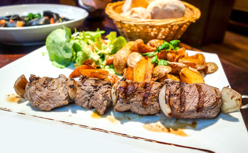 Close-up of meat served in plate