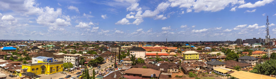 High angle view of townscape against sky