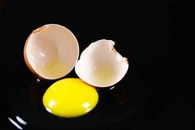 High angle view of breakfast on black background