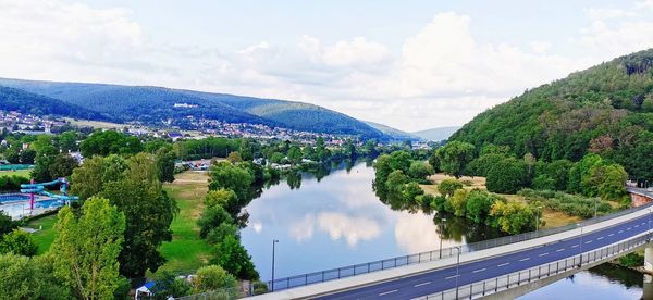 Panoramic view of bridge over river against sky