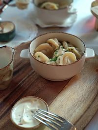 High angle view of food in bowl on table