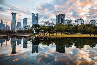 Reflection of buildings in water