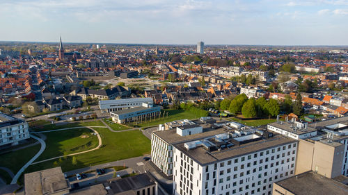 High angle view of townscape against sky