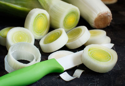 High angle view of vegetables on table