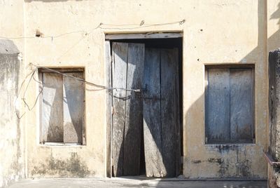 Closed door of old building