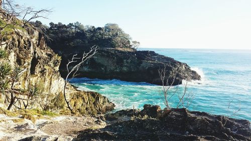 Scenic view of sea against clear sky