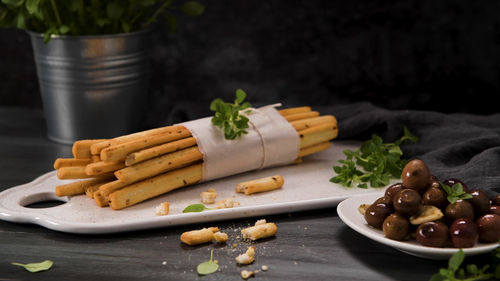 Close-up of food in plate on table