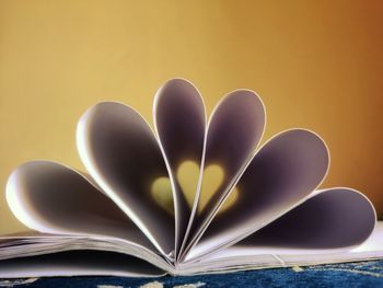 Close-up of heart shape on book