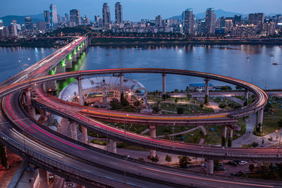 High angle view of bridge over river in city