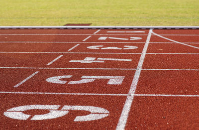 High angle view of numbers on running track