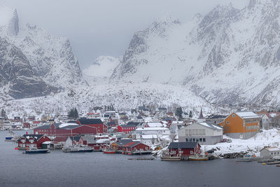 Scenic view of snowcapped mountains during winter