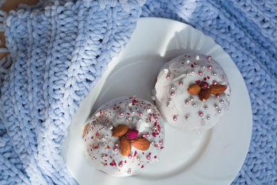 High angle view of cake in plate